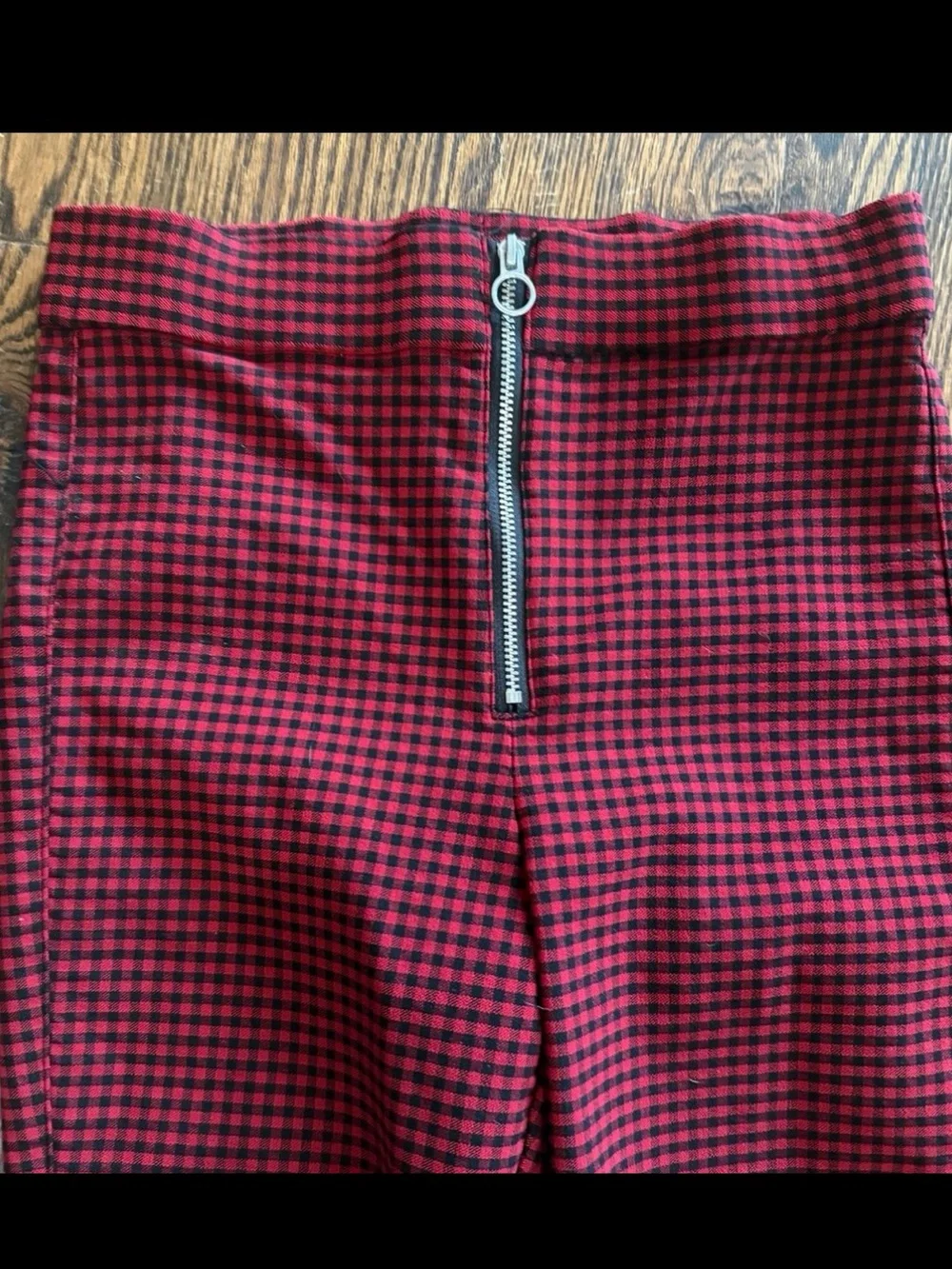 Garage Red Black Check Plaid Zipper Leggings - Womens Small EUC
